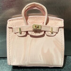 👜Handmade Mini Blush Pink Marbled Glazed Birkin AirPods Tote Bag Charm Miniature